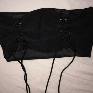 Tiger Mist deadstock black tube double laceup top